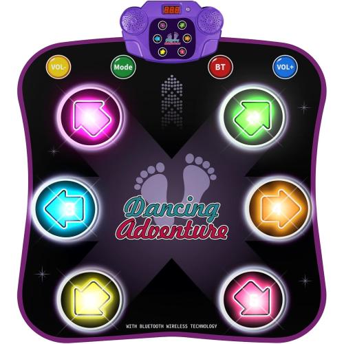 Flooyes Dance Mat Toys for 3-12 Year Old Kids, Electronic Dance Pad with Light-up 6-Button Wireless Bluetooth, Music Dance with 5 Game Modes, Birthday Toys Gifts for 3 4 5 6 7 8 9 10  Year Old Girls