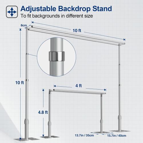 EMART Backdrop Stand Heavy Duty 10x10Ft, Double Crossbar Pipe and Drape Photo Background Support Kit, Adjustable Metal Frame with Flat Base for Wedding Birthday Party Decoration