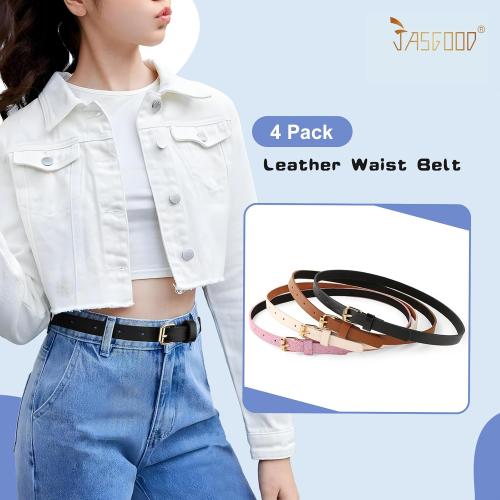 JASGOOD 4 Pack Girls Belt Kids PU Leather Waist Belt for Jeans Dress with Metal Buckle