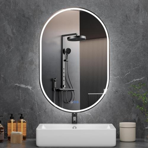 Bathroom Mirror 28x48 LED Bathroom Mirror with Lights, Anti-Fog, Dimmable Oval Mirrors with Front Light and Backlit, Modern Farmhouse Wall Mounted Mirror for Decorative