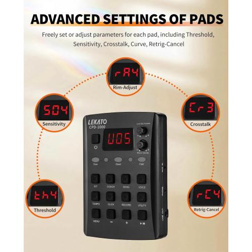 LEKATO Electronic Drum Set, Portable Electric Drum Set for Beginner with Quiet Mesh Snare Drum Pads, 220  Sounds, USB MIDI, 2 Switch Pedal, Electric Drum Kit with Sticks, Travel Bag