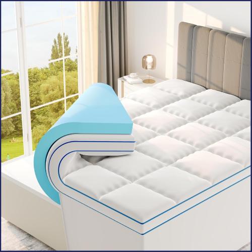 Sleep Lab 4 Inch Memory Foam Mattress Topper - Queen Size - Cooling Gel Memory Foam, Medium Support   Pillow Top