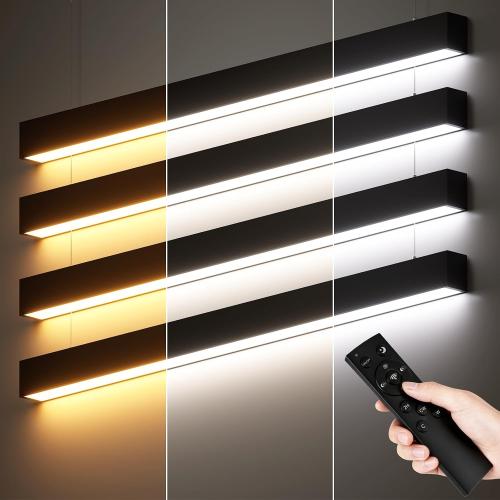 JTT 4FT LED Linear Light Fixture with Remote, 60W 3000K-5000K CCT Selectable Office Shop Light, 4 Foot Listed Dimmable Architectural LED Suspension Office Lighting Fixture(4Pack)