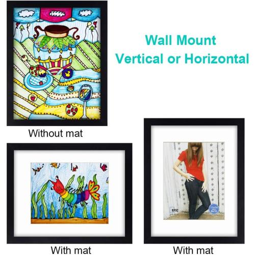 RPJC 11 x 14 Picture Frames Made of Solid Wood and High Definition Glass Display Pictures 8x10 with Mat or 11x14 Without Mat for Wall Mounting Photo Frame Black