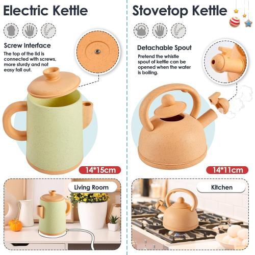 BUYGER Kids Play Kitchen Toys Accessories, Pretend Play Cooking Cookware Set Kitchen Pots and Pans Utensils Playset Christmas Gifts for Kids Girls Boys Toddler Ages 3-5  Years Old