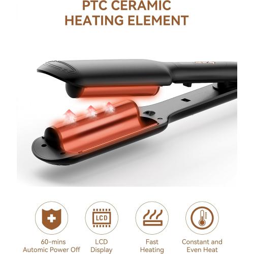 ANWA Double Barrel Hair Waver Crimper Tool, 1 Inch (25mm) Wavy Hair Crimper Iron for Women Beach Waves, Ceramic Deep Beach Wave Curling Iron Black***