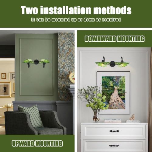 2-Light Vanity Light, Black Wall Sconce with Green Glass Shade, Vintage Bathroom Light Fixture for Over Mirror, Bedroom, Hallway, Living Room