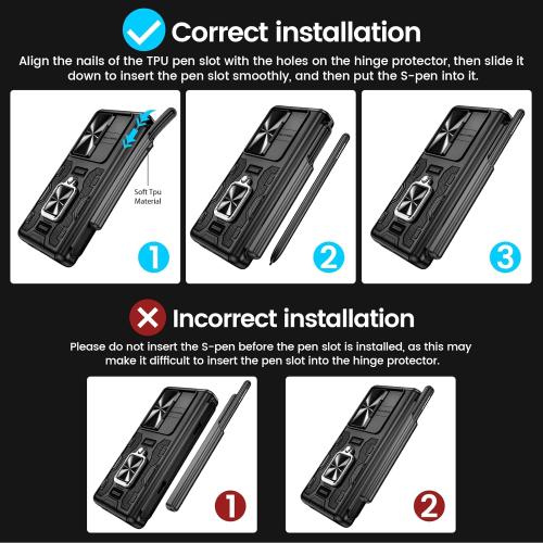 VEGO for Galaxy Z Fold 4 Case, with [S Pen Holder][Hinge Protection][360-degree Rotating Kickstand][Slide Camera Cover][Front HD Screen Protector] Protective Cover for Samsung Z Fold 4 - Black