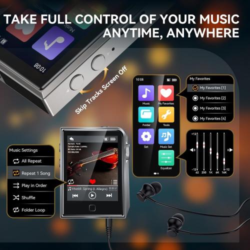 RUIZU 64GB HiFi Lossless MP3 Player, DAC DSD High Resolution Digital Audio Player, Portable Hi-Res Music Player with 2 Touchscreen, Resume Playback, CNC Aluminum Alloy Body, Up to 128GB microSD Card