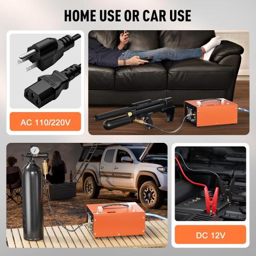 PCP Air Compressor, 4500PSI/30Mpa Scuba Tank Compressor, DC12V/AC120V PCP Airgun Compressor Auto-stop, Oil/Water-Free High Pressure Air Compressor Pump for Paintball, Air Rifle, Built-in Fan Cooling