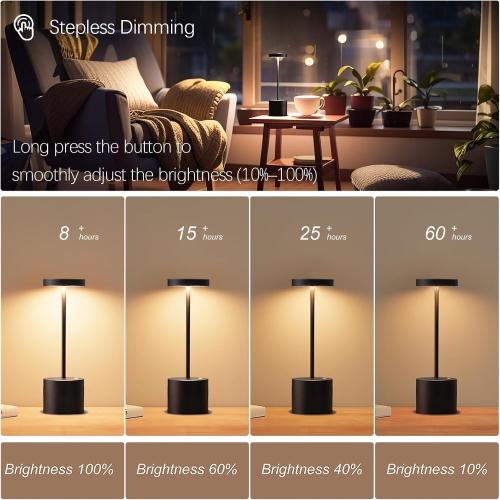 2-Pack Cordless Rechargeable LED Table Lamp (Matte Black)