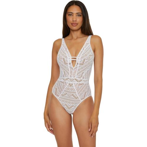 Size Medium BECCA Color Play One Piece Swimsuit, Plunge Neck, Crochet, Bathing Suits for Women