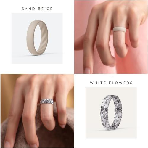 ThunderFit Women’s Silicone Wedding Rings – 5.5mm Wide, 2mm Thick Engagement Rings, Rubber Engagement Bands, 7-Pack
