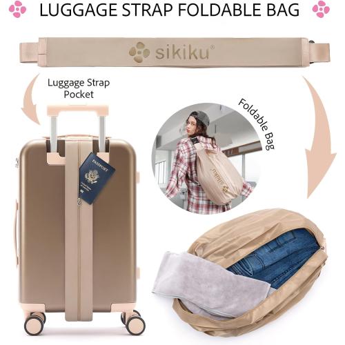 Size 20 Set of 4-Piece Color Gold  Lightweight Luggage Sets for Women, Hardshell Spinner Suitcase with TSA Lock, Expandable Duffel Bag, Luggage Strap, and Leather Tag（Titanium Gold, 20inch)
