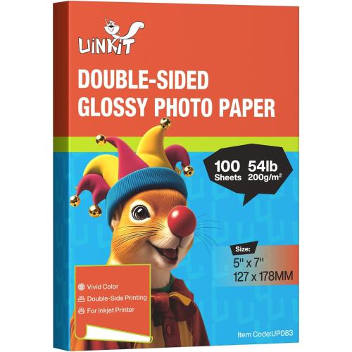 Uinkit Double Sided Photo Paper Glossy 100 sheets 5x7 54lbs Inkjet for Dye Ink 200Gsm kPicture 5 x 7 9.5Mil for Inkjet Printing Printer (100, 5x7)