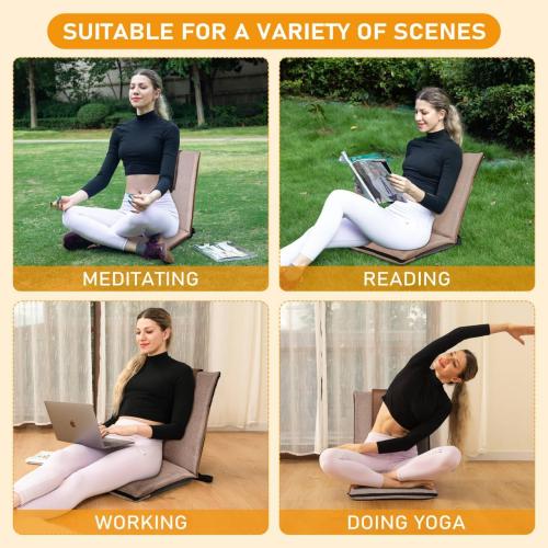 Floor Chair with Back Support 14-Position Adjustable Floor Chair Portable Ground Seating for Adults & Kids Foldable Meditation Seat with Japanese KOYO Bearings & Washable Linen Cover (Coffee)