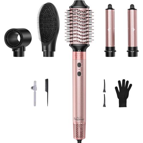 Brightup 5 in 1 Professional Hot Air Styler, High-Speed Hair Dryer Brush, Negative Ions Thermal Brush with Cool Air Tech, Curler, Volumizer, Straighter, No Heat Damage, Travel Bag