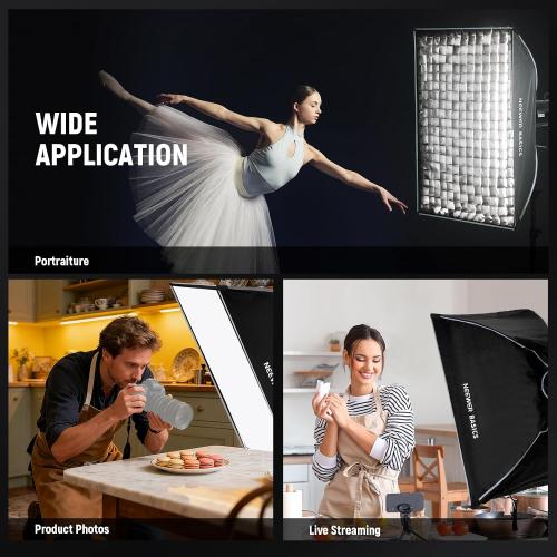 NEEWER Basics Strip Softbox Bowens Mount, 24x35 Quick Release Soft Box Light Diffusers/Grid/Bag Compatible with Aputure 150c Compatible with Godox SL60w, for FS300C FS150B HB80C CB200C Q6, NS60P