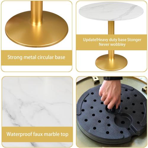 Round Modern Dinning Table 30 inches Bistro Tulip Table with White Faux Marble top Gold Sturdy Metal Frame,Easy Assemble,Diameter 30in*H28.54in