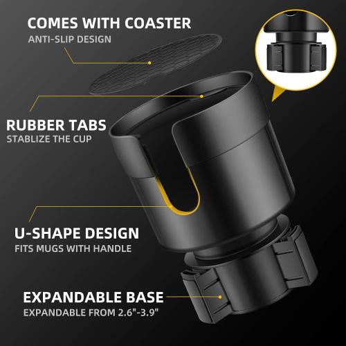 TYKOR Car Cup Holder Expander, Extender for Car with Adjustable Base