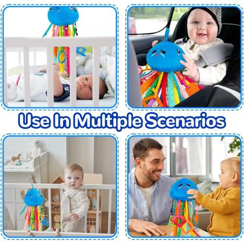 teytoy Sensory Toy, Texture Toys for Babies with Rattle, Autism Sensory Toys Jellyfish Shape Tactile Sensory Toys with 10 Textures, Baby Sensory Toys for 0-3-6-18 Months Soft Baby Toys with Teethers