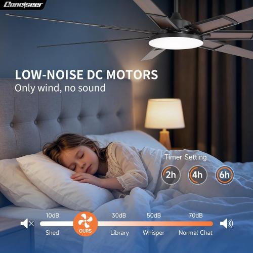 72 Inch Ceiling Fans with Lights and Remote, Living Room Office Library Cafe Industrial, Indoor/Outdoor Use, 5CCT Dimmable, Dual Color 7 Blades, 6 Speed Reversible Quiet DC Motor, Black/Wood Grain