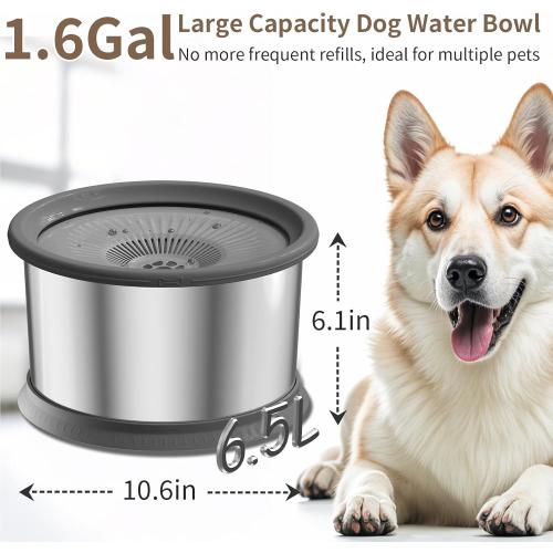 Product is new.  Box damage 6.5L Dog Water Bowl No Spill 1.6 Gallon Stainless Steel Water Bowl for Dogs 220oz Large Capacity No Splash Slow Drinking Feeder with Anti-Slip Mat for Messy Drinkers