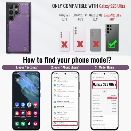 Vinich for Samsung Galaxy S23 Ultra Wallet Case with Card Holder, RFID Blocking Credit Slots Kickstand Shockproof Phone Cover Fit for Galaxy S23 Ultra 6.8 Purple
