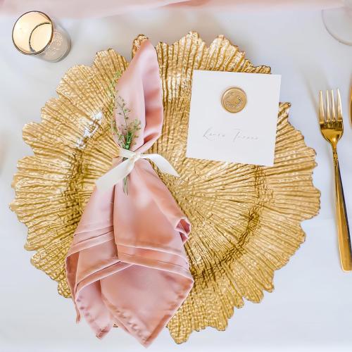 50 Pcs Gold Charger Plates Bulk, 13 Reef Plate Chargers for Dinner Plates, Plastic Floral Decorative Plates for Table Setting, Round Table Chargers for Wedding, Christmas, Party, Event, Decoration