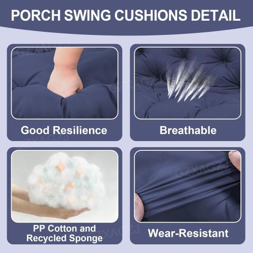 Porch Swing Cushions Outdoor 60 inch Waterproof Thicken 5 Backyard Swing Cushion with Backrest and Ties 2-3 Seat Outdoor Swing Cushions Replacement for Porch Patio Garden Lawn(Navy Blue) (top corner ripped)