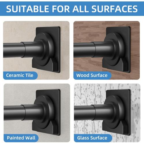 CorkLatta Matte Black Shower Curtain Rod,1 Inch Diameter Stainless Steel Adjustable Spring Tension Rods 32 to 80,with Holders,Anti-Slip,Curtain Rods No Drilling(1 Pack)