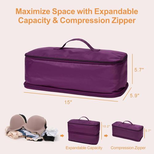 Cambond Travel Underwear Organizer Bag - 4-in-1 Double Layer Lightweight Bra Organizer, Portable Expandable Compression Packing Cubes Travel Packing Organizers, Underwear Storage Bag for Women