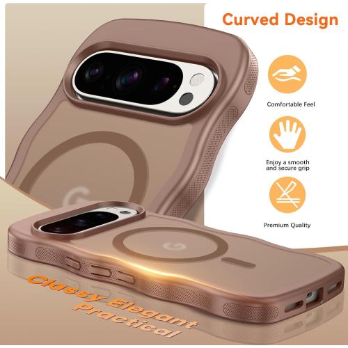 BENTOBEN Magnetic for Google Pixel 10 Pro Case Cute, Curly Wavy Pixel 10Pro Case [Compatible with MagSafe] Anti-Slip Bumper Matte Slim Women Men Boys Phone Cover for Google 10Pro 6.3, Desert Titanium