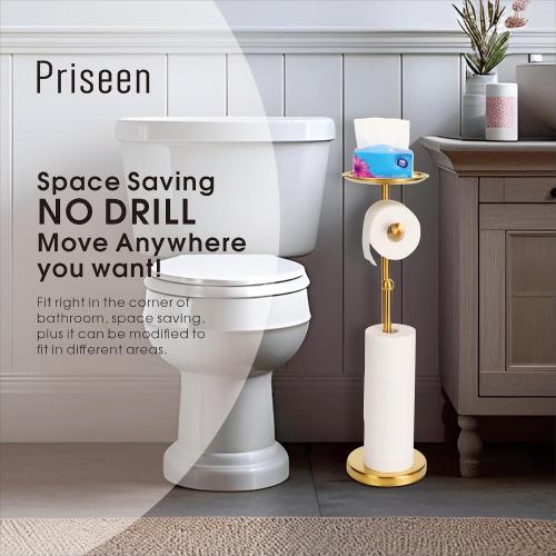 Toilet Paper Holder Stand with Phone  (Gold)