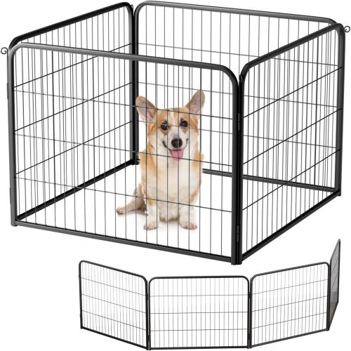 Size 24 Color Black| Dog Playpen Extender | 24 Inch, 4 Panels | Heavy Duty Metal Pet Exercise Pen | Indoor Outdoor Fence Panels | Rust-Resistant, Removable, Tool-Free Setup | Anti-Skid, Expandable Design