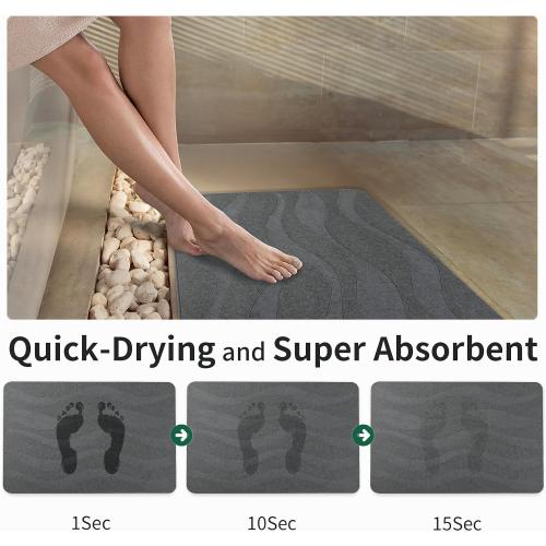 XMarrat Stone Bath Mat, 23.6'' x 15.4'' Super Absorbent Diatomaceous Earth Bath Mat Large, Quick Drying Non-Slip Diatomite Stone Bath Mats for Bathroom, Easy to Clean (Dark Gray)