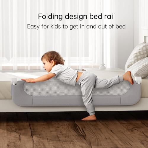 UPGOGO Folding Bed Rail for Toddlers,Baby Bed Rail Guard with Reinforced Anchor Safety System,Fit Bunk,Full Size,Queen,King,Twin(Grey,59x23.6)