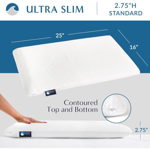 New open for inspection.....Bluewave Bedding Ultra Slim Gel Memory Foam Pillow for Stomach and Back Sleepers - Thin, Flat Design for Cervical Neck Alignment and Deeper Sleep (2.75-Inches Height, Standard Size)