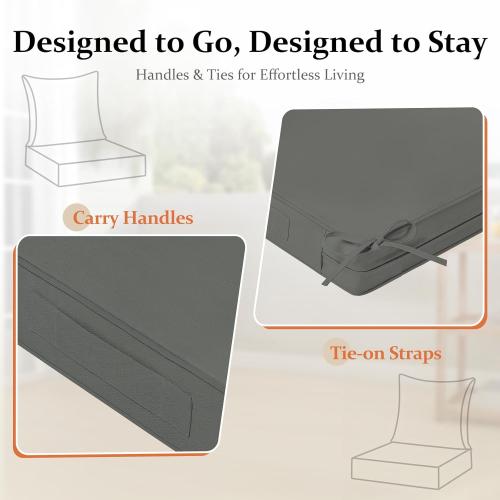 downluxe 24x24 Outdoor Chair Cushions, Waterproof Fade Resistant Patio Furniture Cushions with Handle & Removable Cover, Deep Seat Outdoor Cushions for Sofa, Couch and Patio Chairs, Dark Grey NEEDS CLEANING