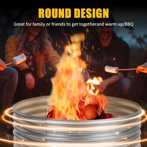 Silver 48 inch Fire Pit Ring, 4FT Galvanized Fire Ring, Wood Burning Fire Pits Ring, Outdoor Fireplace Height 18 Inch, Round Camp Fire Ring, Bonfire Pit for Camping, Backyard (4x4x1.5FT)