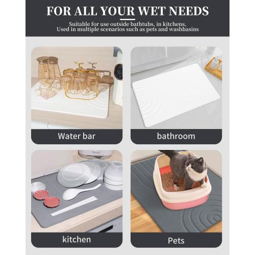 Stone Bath Mat 24x16 - Diatomaceous Earth Shower Mat, Quick Dry, Anti-Slip, Modern Design with Bonus Non-Slip Pad - Perfect for Home Safety and Style, (Gray,Semicircle)