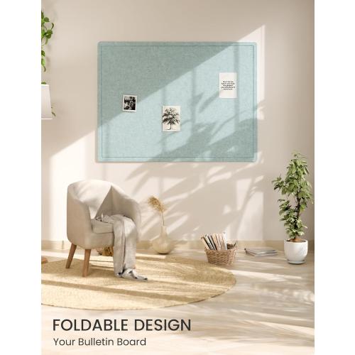 Fluxynara 47.2 x 35.4 Large Bulletin Board, Aqua Blue | Cork Board Alternative with 24 Removable Adhesive Tabs, Foldable Felt Pin Board for Home, Office, Classroom & Dorm