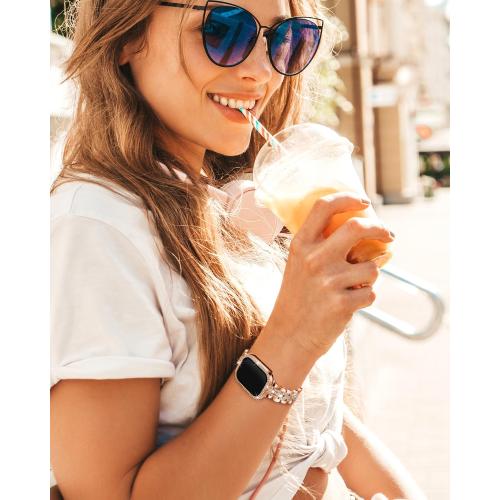 Compatible with Apple Watch Band 40mm for Women, Bling Bands Diamond Jewelry Replacement Metal Wristband Strap Shiny Bracelet with Crystal Protector Casefor iWatch Series SE/6/5/4