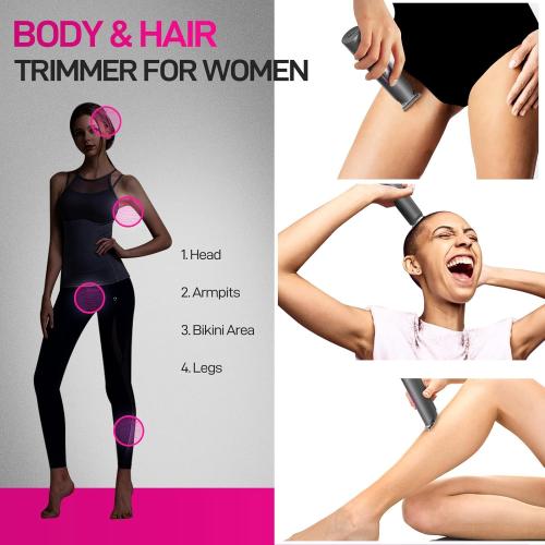 Color Grey PRITECH Pubic Hair Trimmer Women - Rechargeable Bikini Trimmer for Women Sensitive Skin, Wet & Dry Use, Pain-Free Electric Razor&Shaver with Standing Recharge Dock, Ideal Gift, Aurora Gray