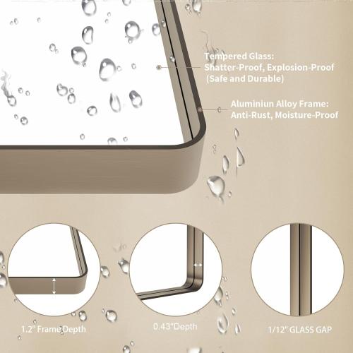 LOAAO 48”X32” Bronze Bathroom Mirrors for Vanity, Rounded Rectangle Brushed Bronze Metal Frame Mirror, Anti-Rust, Tempered Glass, Hangs Horizontally or Vertically