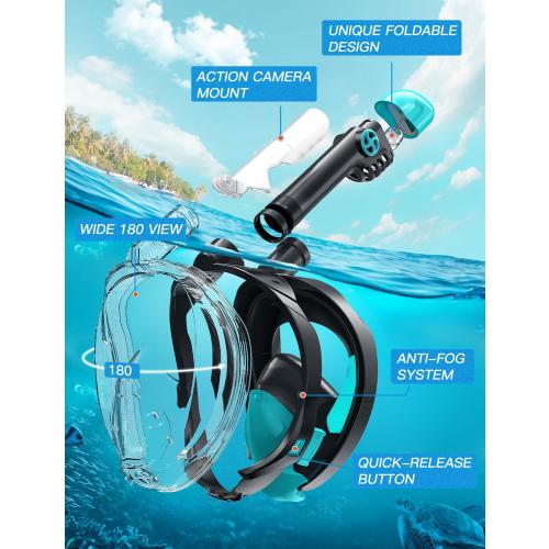 Zenoplige Full Face Snorkel Mask Adults,Dry-Top Snorkeling Gear with Camera Mount,Foldable 180-Degree Panoramic Scuba Mask for Snorkeling Diving Swimming Travel,Snorkel Mask Anti-Fog & Anti-Leak