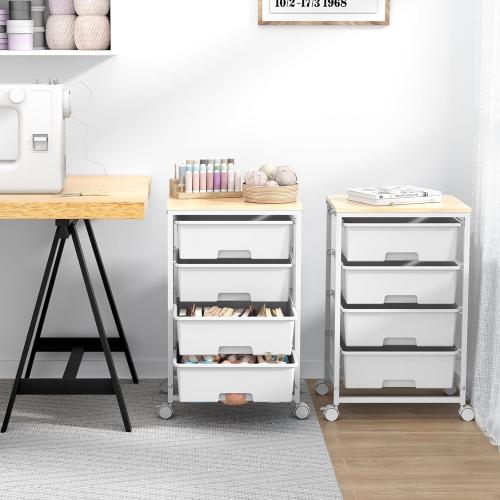Utility Cart with 4 Drawers, Multipurpose Rolling Storage Cart with 4 Drawers and 2 Lockable Wheels, 4-Tier Rolling Storage Cart Organizer for Home Office Dorm, Bright White
