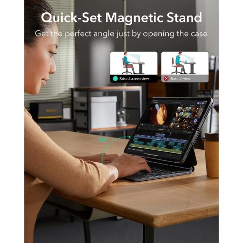 ESR iPad Pro 13 Inch Case with Keyboard (M5/M4, 2025/2024), iPad Pro 13 Keyboard Case with Easy-Set Magnetic Stand, Portrait/Raised Modes for iPad Pro 13, Removable, Rebound 360 Series, Black