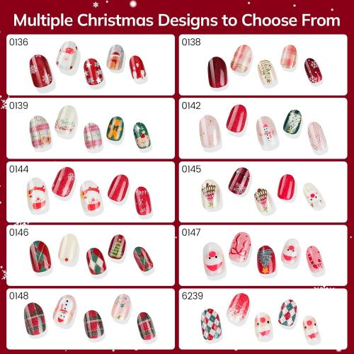 Lavinda Christmas Semi Cured Gel Nail Strips, 20 Pcs Snowman & Christmas Tree Nail Wraps with Plaid, Long-Lasting UV Gel Stickers, Salon Quality, Quick and Easy to Apply for Home Nails DIY