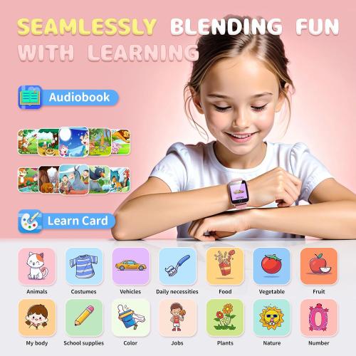 Kids Watches for Girls Toys Age 4-12, Smart Watch for Kids with Camera, 26 Puzzle Games, Alarm Clock, Pedometer, Audiobook, Learn Card, Toddler Watch Birthday Gift for 8 9 10 Year Old Girl